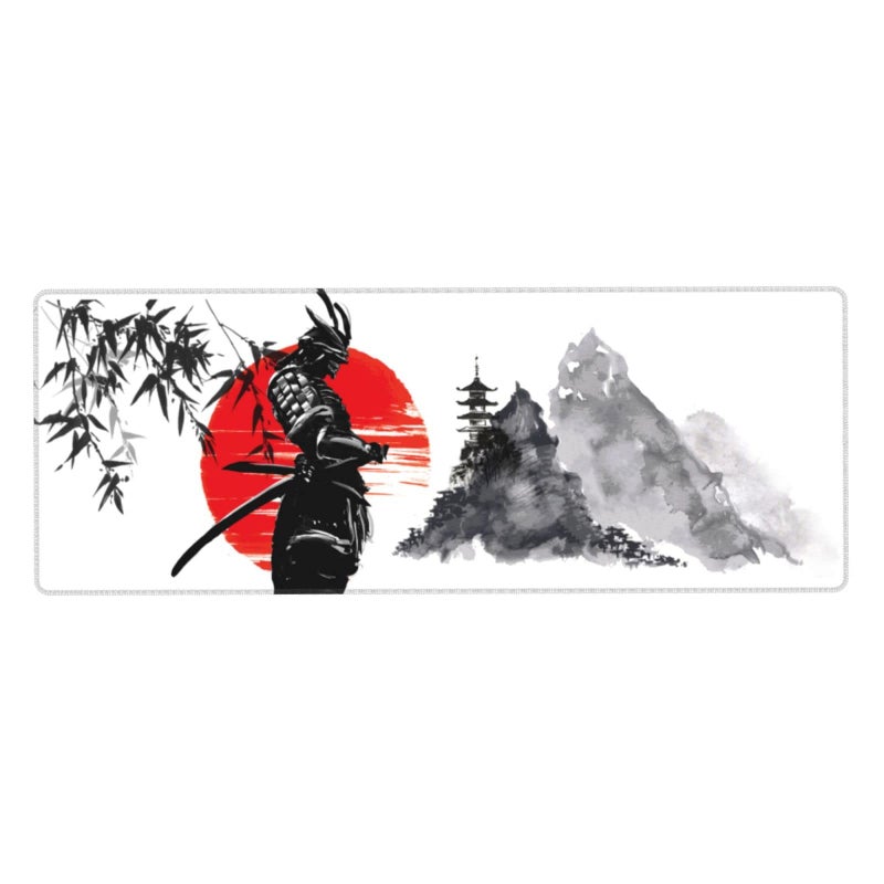 Yilad Watercolor Japanese Samurai Bushido Gaming Mouse Pad XL  Non Slip Rubber Base Mousepad  Stitched Edges Desk Pad  Extended Large Mice Pad 31.5 X 11.8 Inch - Image 2